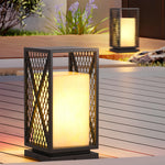 Black Outdoor Floor Lantern with Marble-Textured Shade, IP65 Waterproof Bollard Light