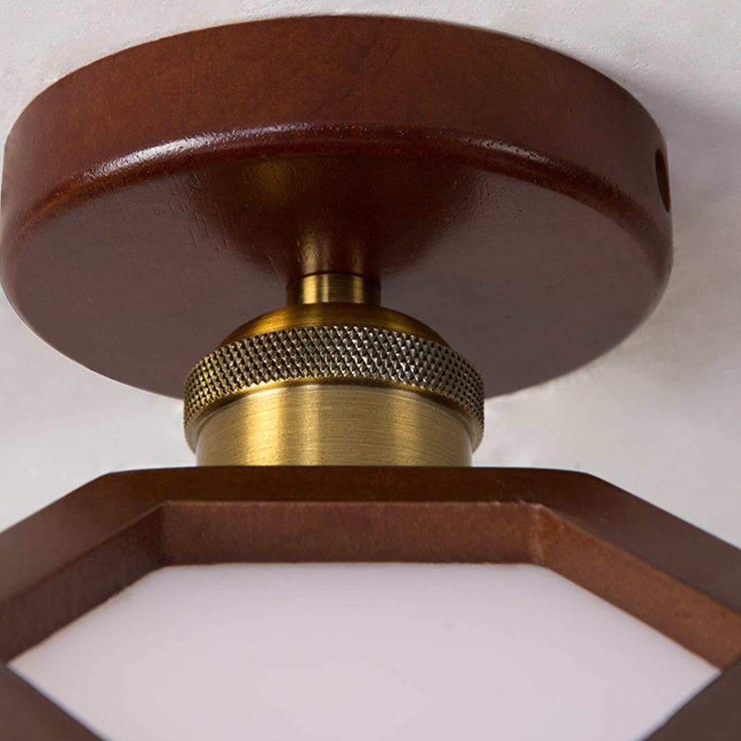 Lotus Wood Semi Flush Mount Ceiling Light in Natural Oak or Walnut