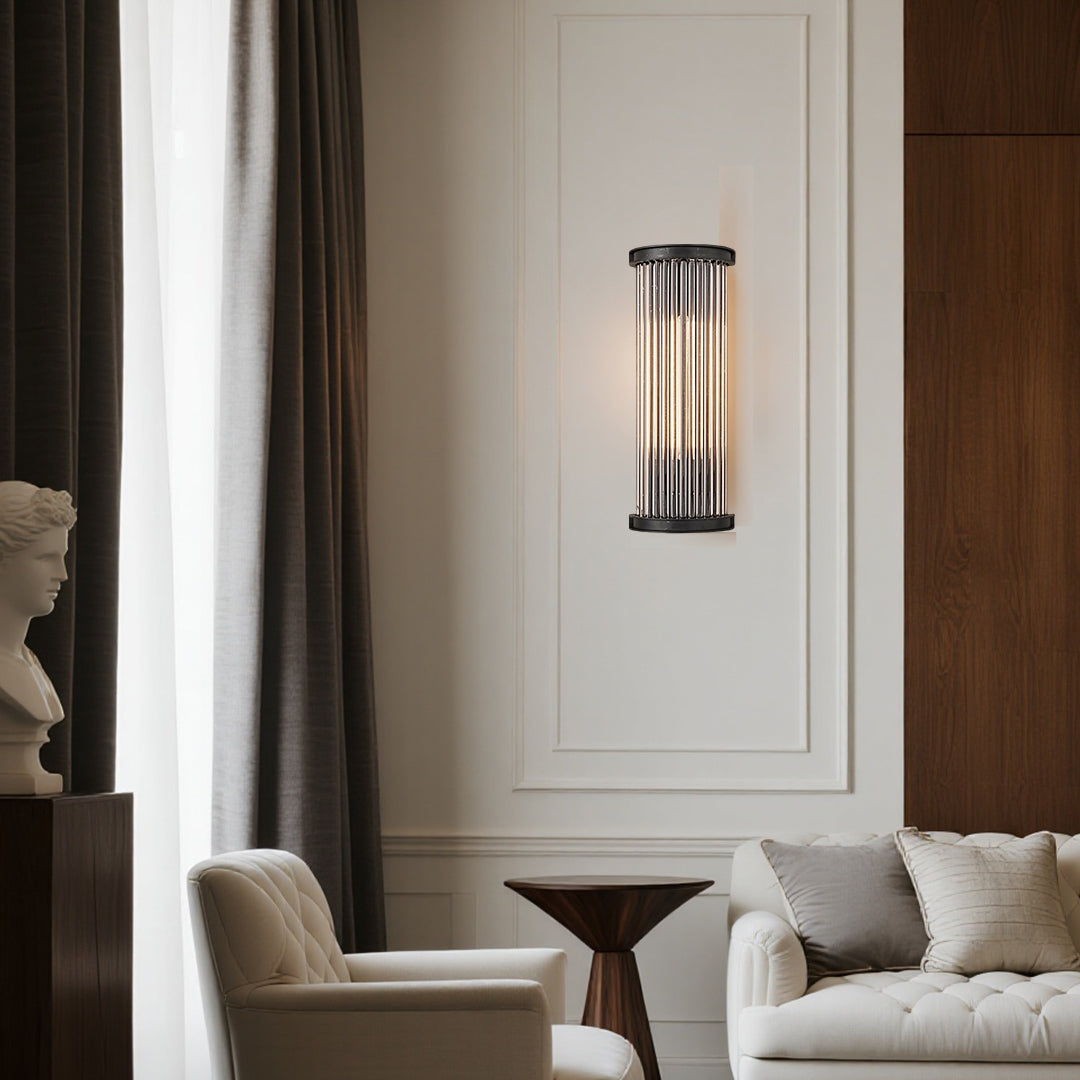 Aurelia Semi-Circular Glass Rod Wall Sconce in Matte Black