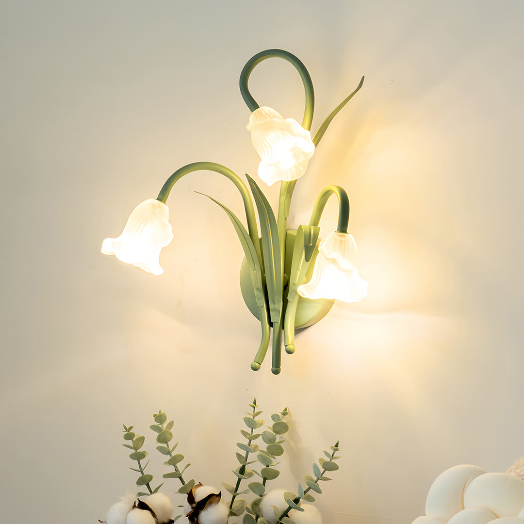 Botanical Bloom Wall Sconce in Sage Green Iron and Clear Glass