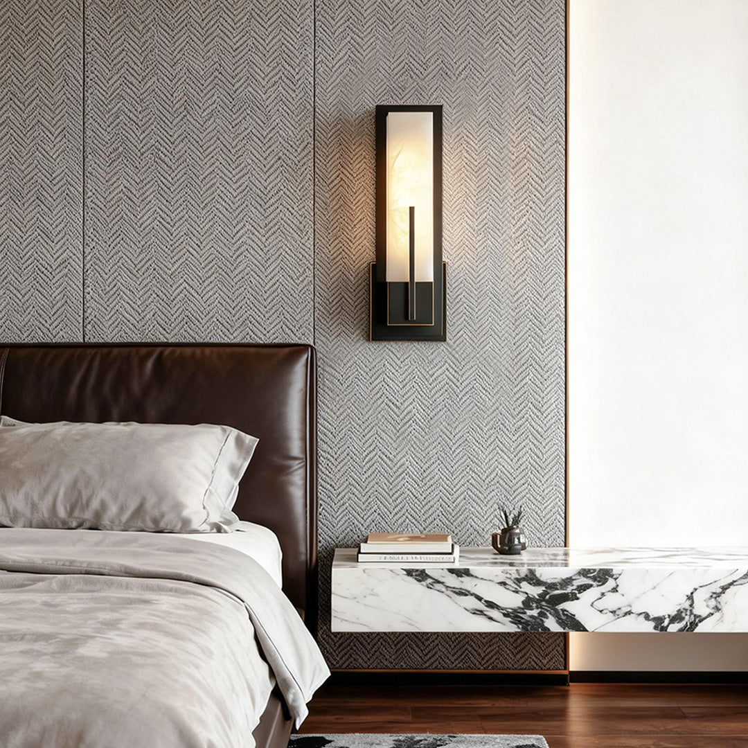 Rectangular Copper Wall Sconce with Cloud Stone Shade