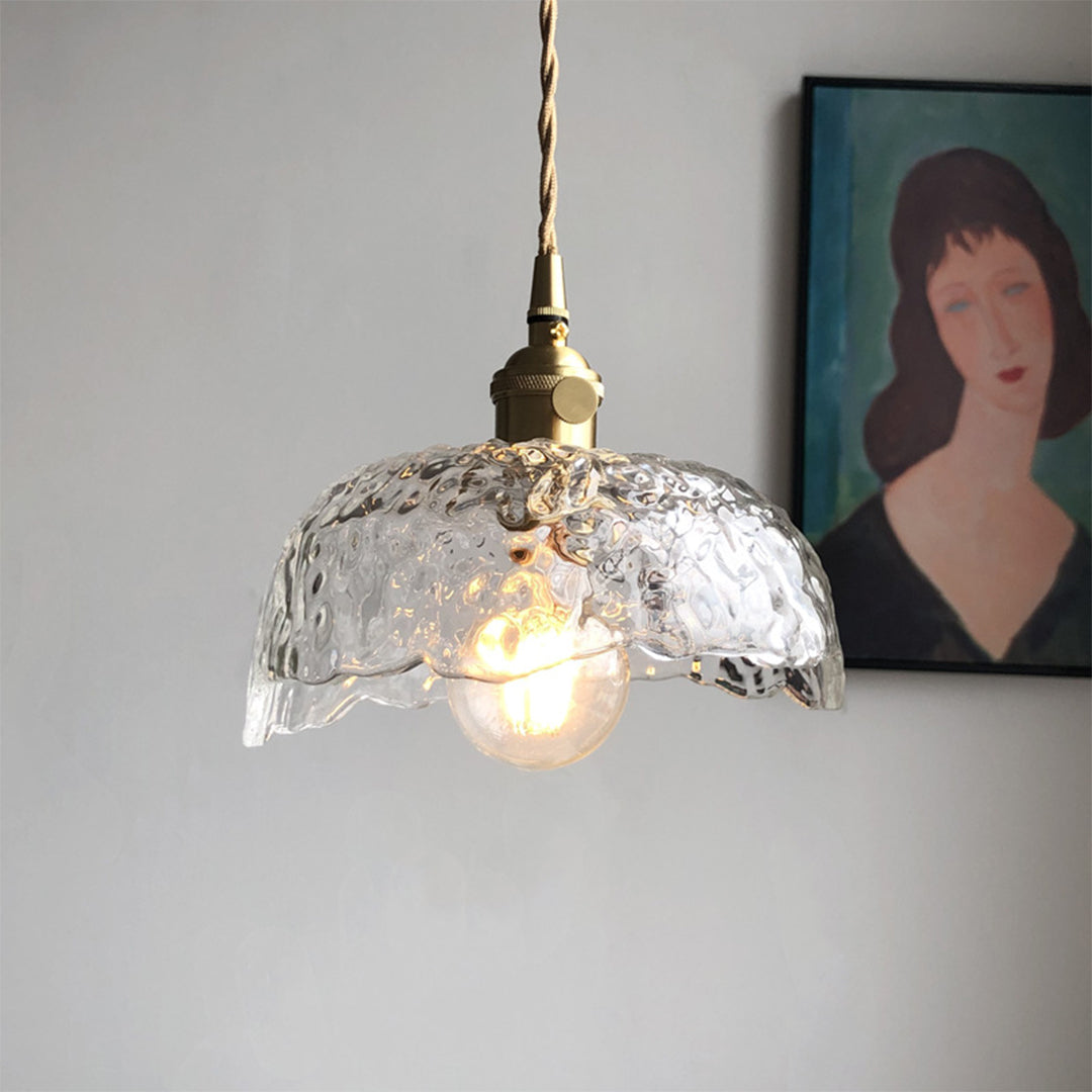 Hammered Glass Pendant Light with Brass Accents