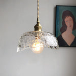 Hammered Glass Pendant Light with Brass Accents