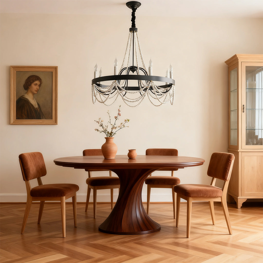 French Pearl Wrought Iron Chandelier with Adjustable Chain