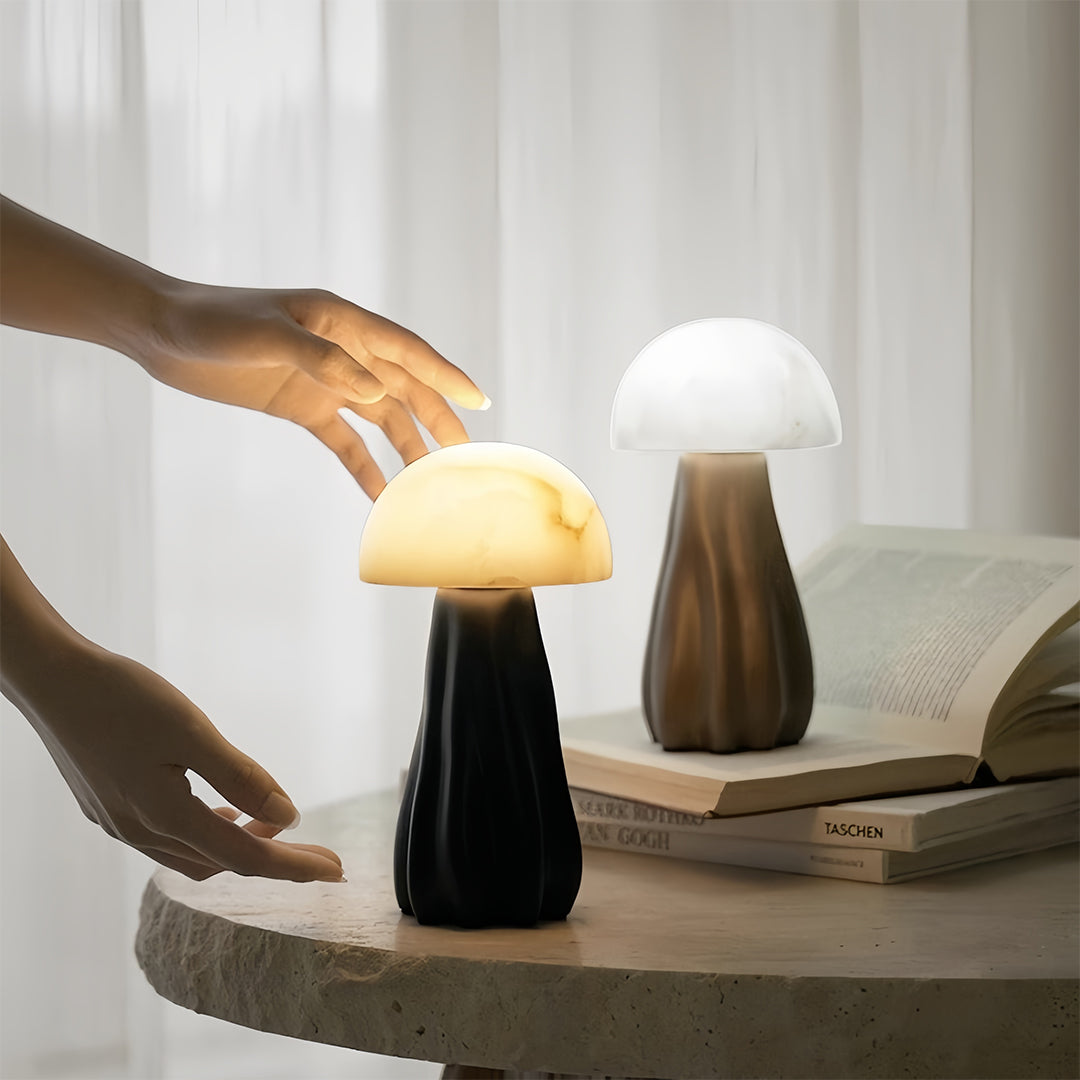 Nordic Mushroom Table Lamp with Glass Shade and LED Tri-Color Light