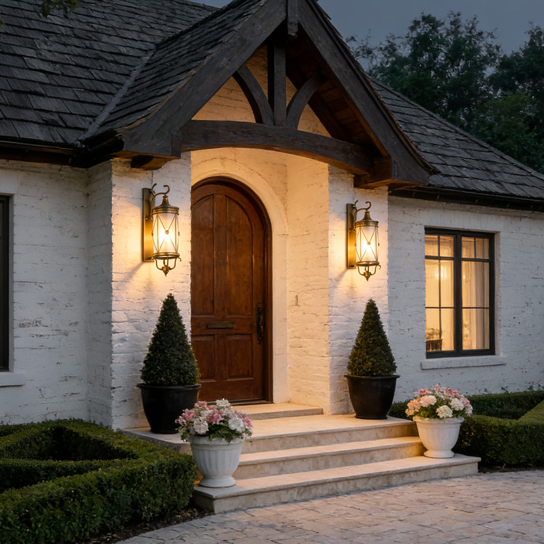 European Retro Outdoor Wall Sconce in Copper with Clear Glass Shade
