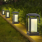 Industrial Outdoor Glass Lantern Bollard Light, Weatherproof Black Square Lawn Lamp