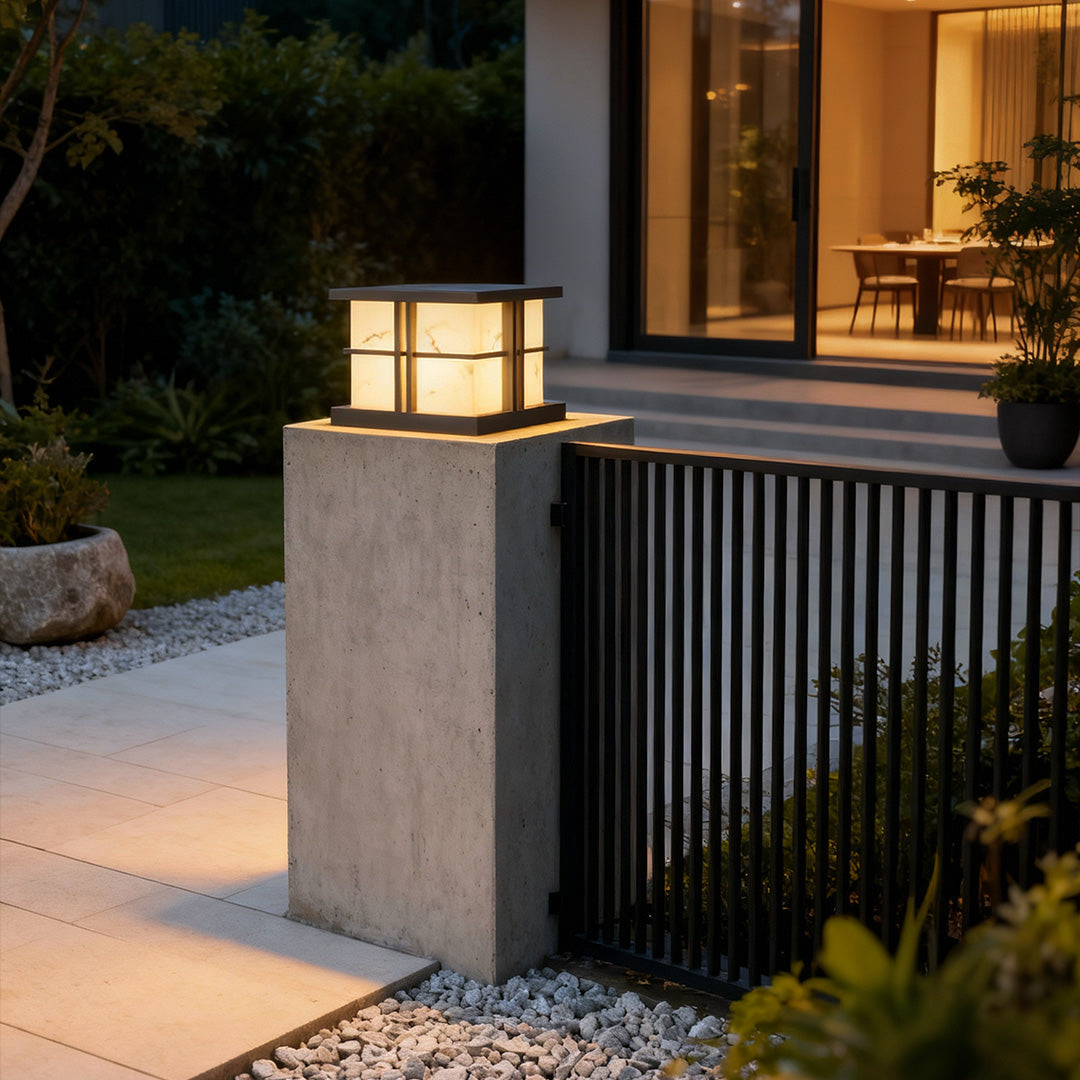 Modern Pillar Light Outdoor Stainless Steel Marble Courtyard Lamp