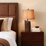 Rustic Bark-Textured Table Lamp with Linen Shade for Cozy Interiors