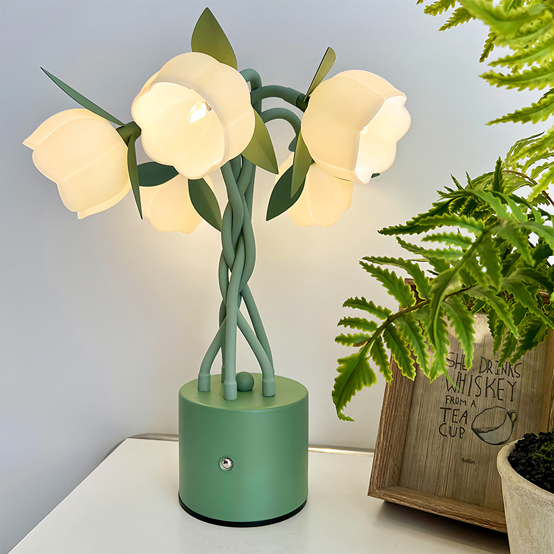 Vintage Green Floral Table Lamp with Flexible Stems, 5-Head Designer Desk Light