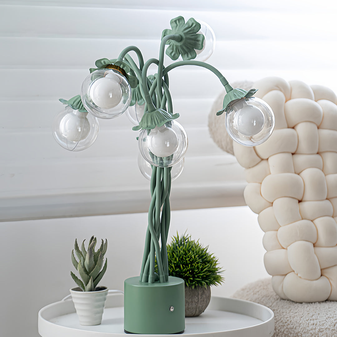 Verdant French Floral Table Lamp with Seven Hand-Bent Iron Branches