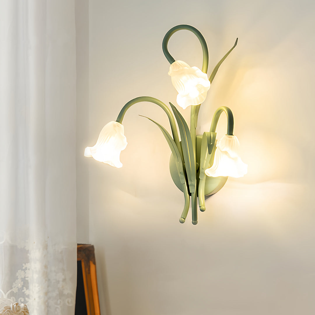 Botanical Bloom Wall Sconce in Sage Green Iron and Clear Glass