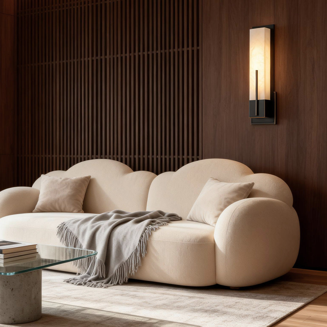 Rectangular Copper Wall Sconce with Cloud Stone Shade