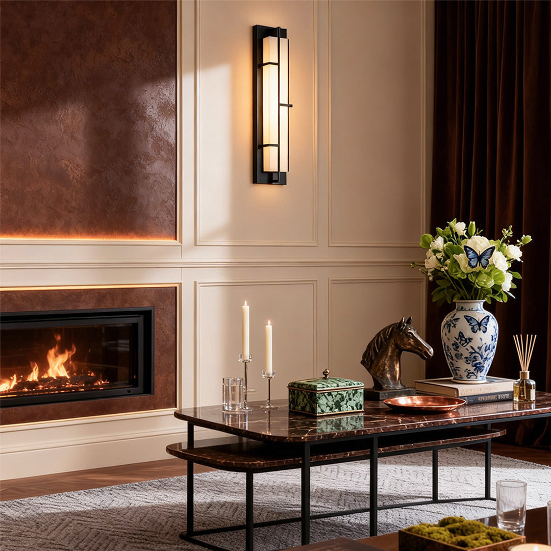 Art Deco Marble Wall Sconce | Modern Linear LED Strip Lamp in Copper
