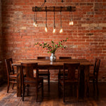 American Vintage Iron and Wood Linear Pendant Light, 10-Light