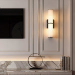 Modern Copper Cylinder Wall Sconce with Cloud Stone Shade