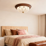 Walnut Retro Flush Mount Ceiling Light with Clear Glass Shade