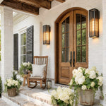 Modern Brass Outdoor Bollard Light with Clear Glass Shade