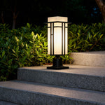 Retro Black Aluminum Bollard Path Lights with Frosted Glass for Garden Walkways