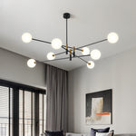 Nordic Branch Chandelier in Black and Gold Iron with Glass Shades
