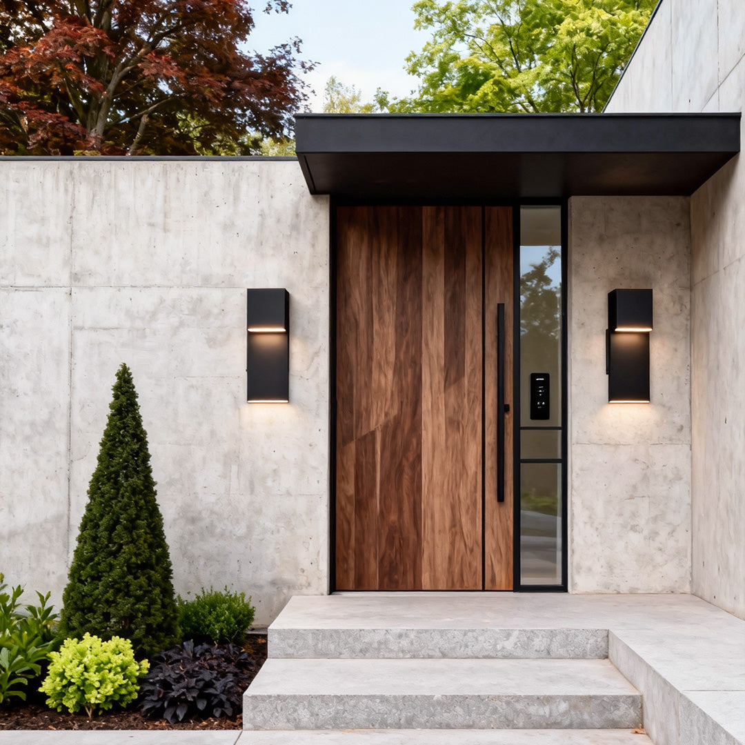 Industrial Outdoor Wall Sconce with Clear Glass and Black Aluminum
