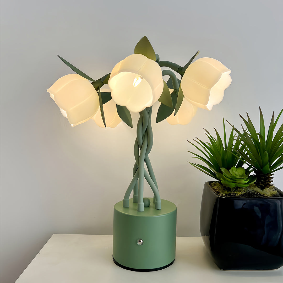 Vintage Green Floral Table Lamp with Flexible Stems, 5-Head Designer Desk Light