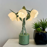 Vintage Green Floral Table Lamp with Flexible Stems, 5-Head Designer Desk Light