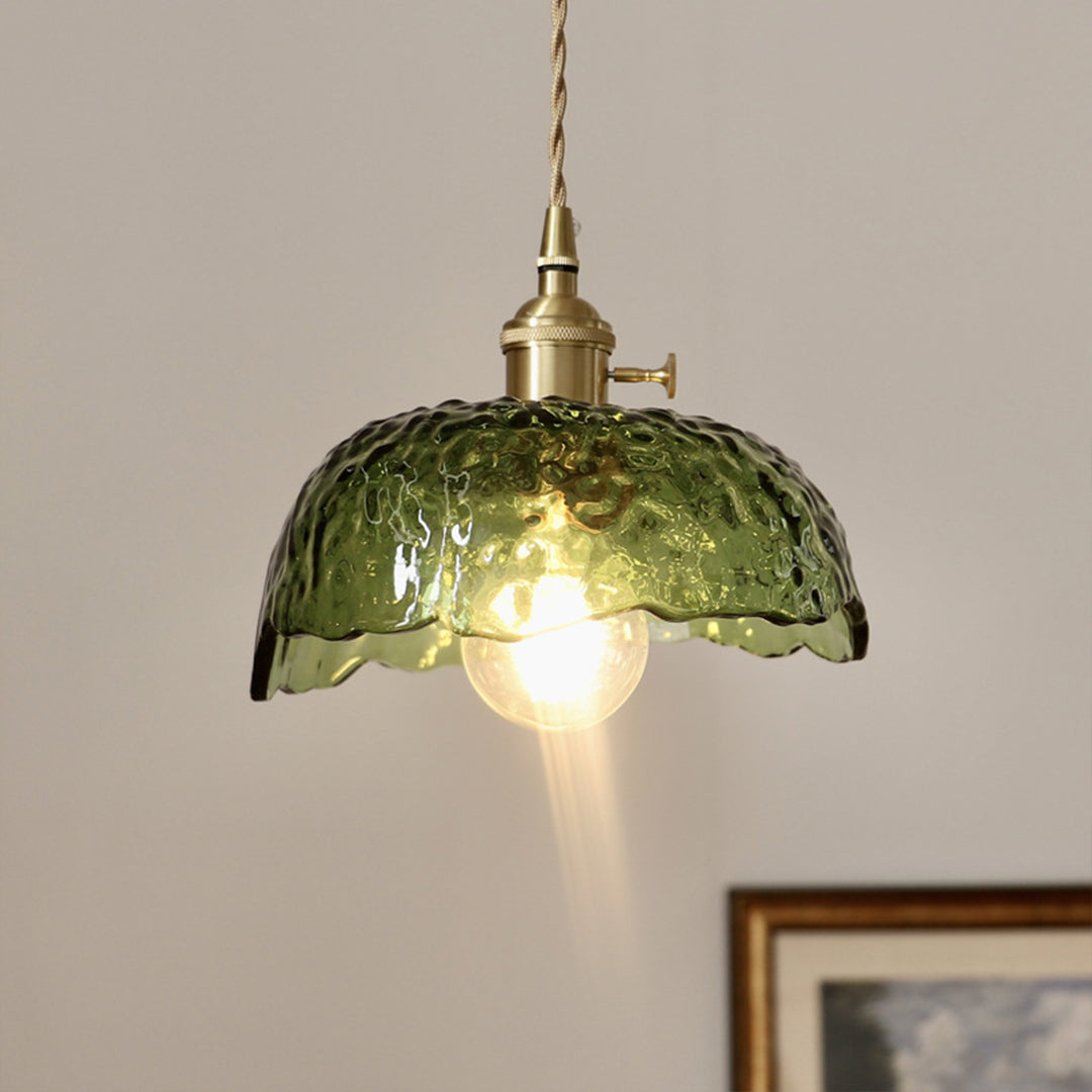 Hammered Glass Pendant Light with Brass Accents