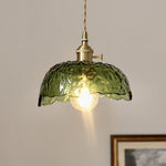 Hammered Glass Pendant Light with Brass Accents