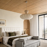 Japanese Silk Fabric Pendant Light with Adjustable Cord, Minimalist Ceiling Lamp