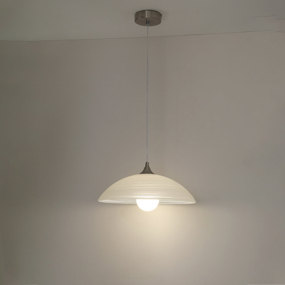 Ripple Glass Pendant Light in Matte White Iron Frame