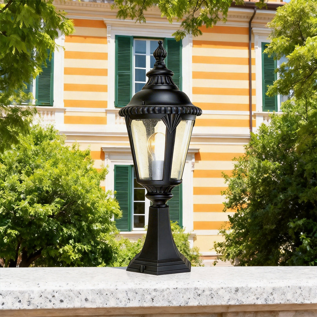 Outdoor Pillar Column Light with Clear Glass Shade in Sand-Black Aluminum