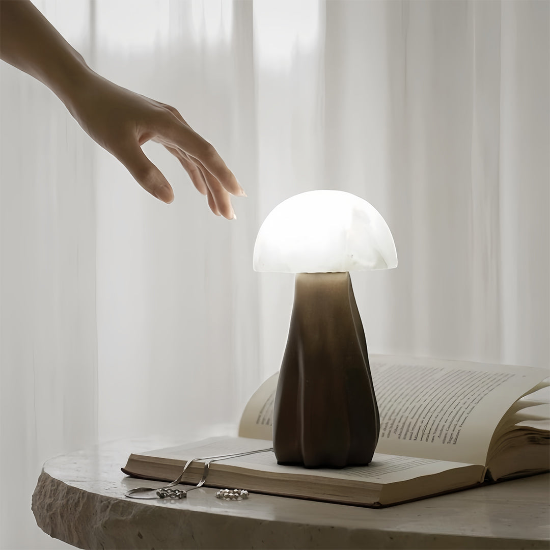 Nordic Mushroom Table Lamp with Glass Shade and LED Tri-Color Light