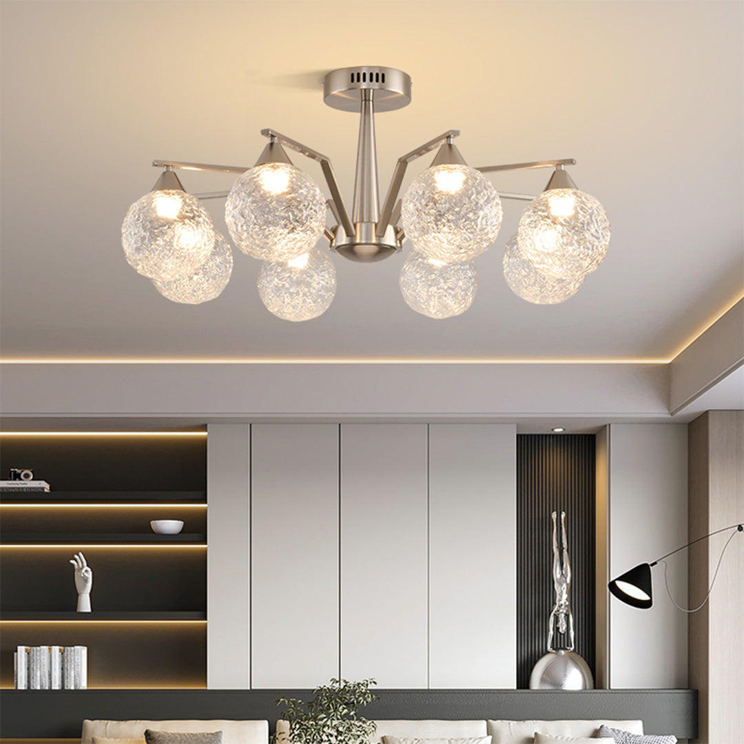 Sputnik Semi Flush Ceiling Light in Sand Nickel with Glass Shades