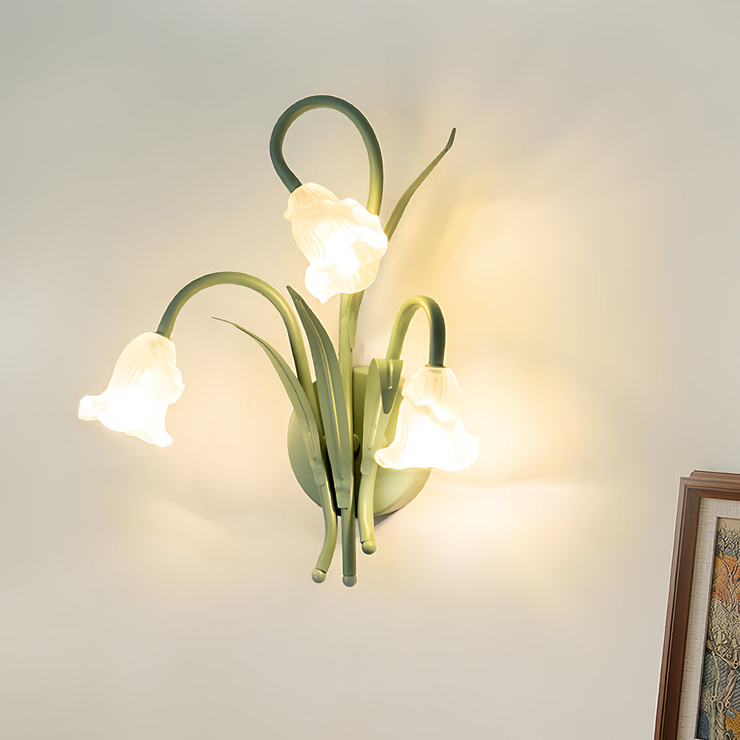 Botanical Bloom Wall Sconce in Sage Green Iron and Clear Glass