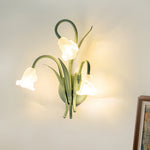 Botanical Bloom Wall Sconce in Sage Green Iron and Clear Glass