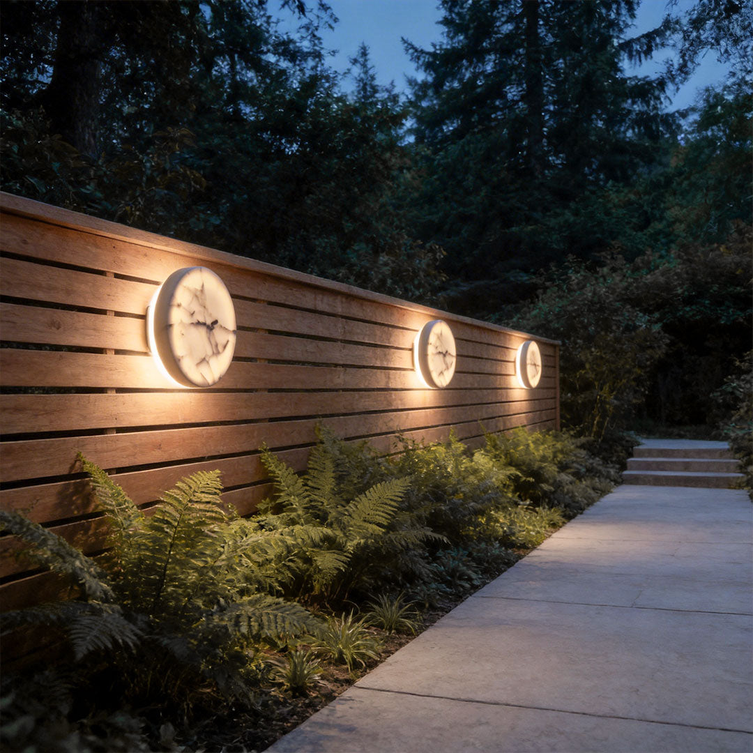 Lunar Faux Marble Outdoor LED Wall Sconce, Warm White 3000K, IP54 Waterproof