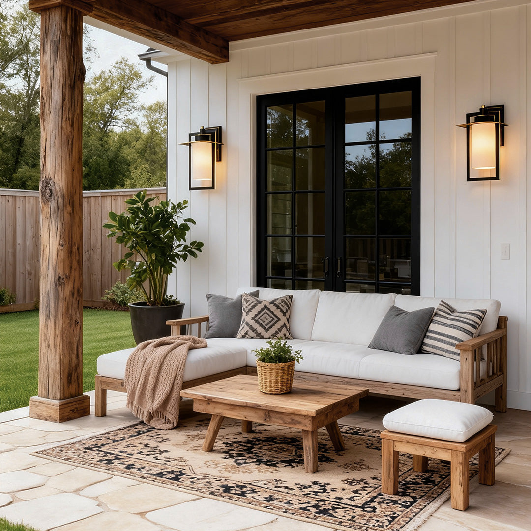 Modern Outdoor Wall Sconce in Black and Gold Brass with Clear Glass, IP55 Waterproof