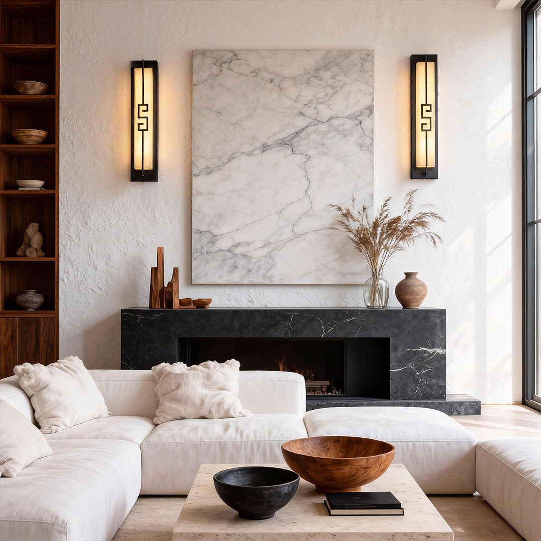 Marble Linear Wall Sconce with Brass Accents – Modern LED Lighting
