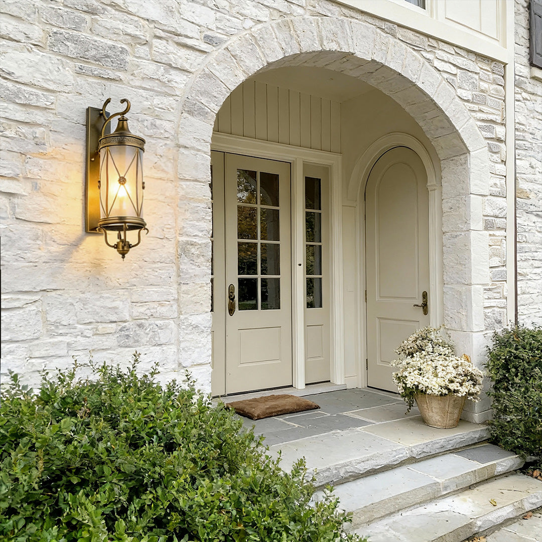 European Retro Outdoor Wall Sconce in Copper with Clear Glass Shade
