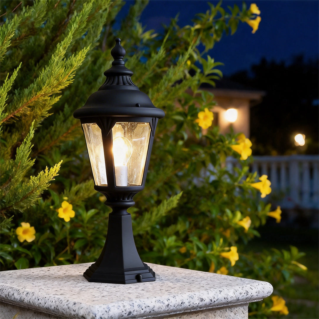 Outdoor Pillar Column Light with Clear Glass Shade in Sand-Black Aluminum