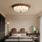 Walnut Retro Flush Mount Ceiling Light with Clear Glass Shade