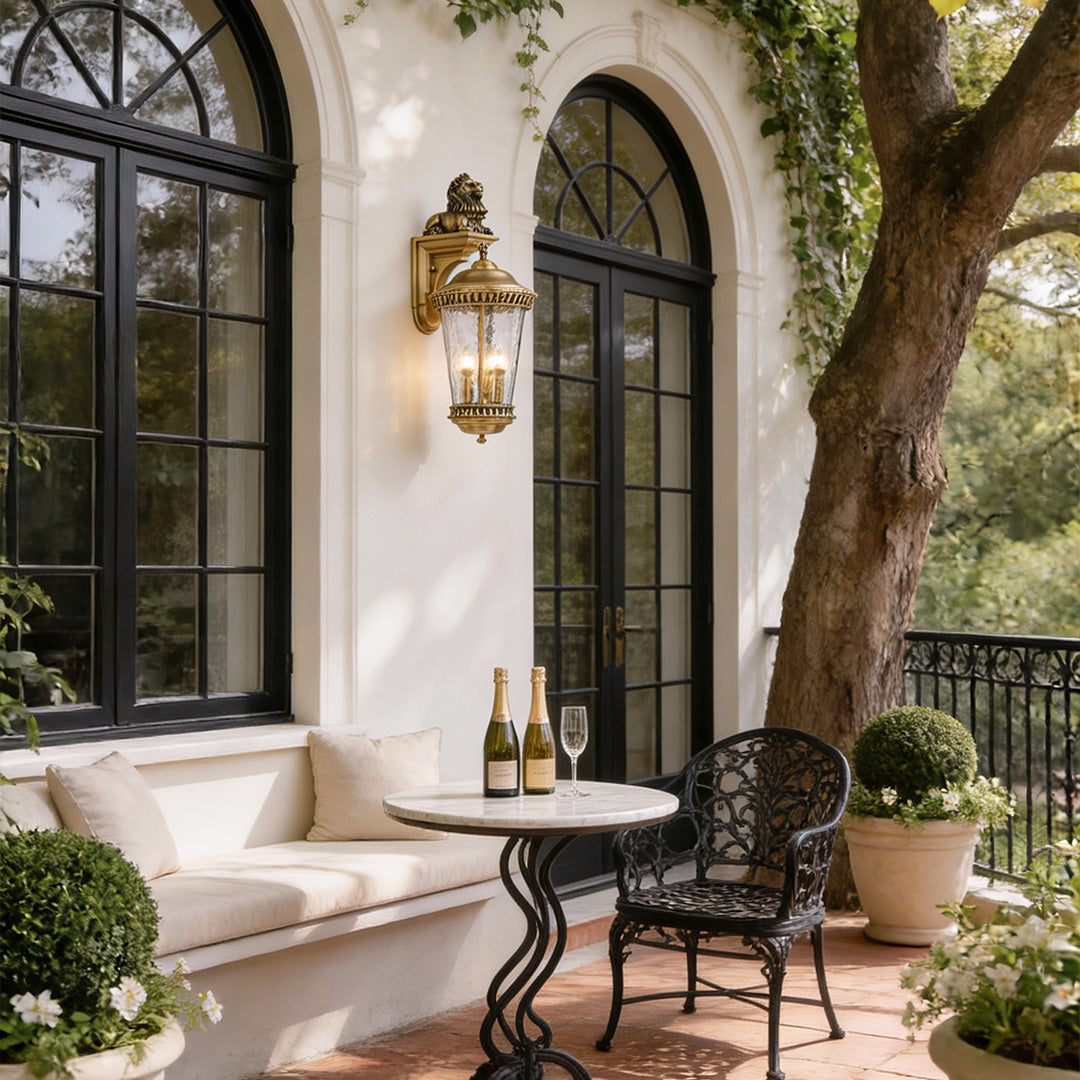 European Copper Lion Head Outdoor Wall Sconce, IP55 Waterproof Lantern