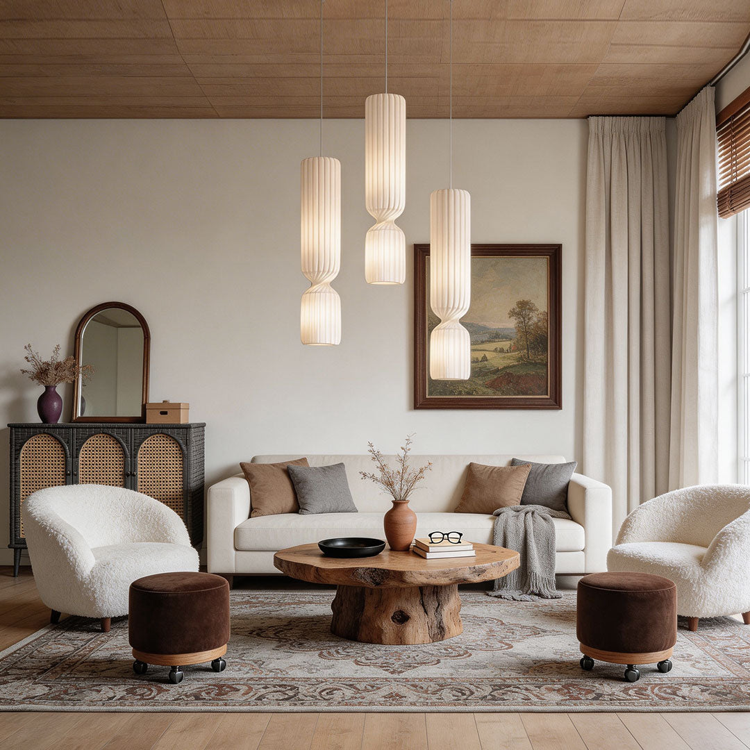 Cylinder Silk Pendant Light with Wabi-Sabi Elegance