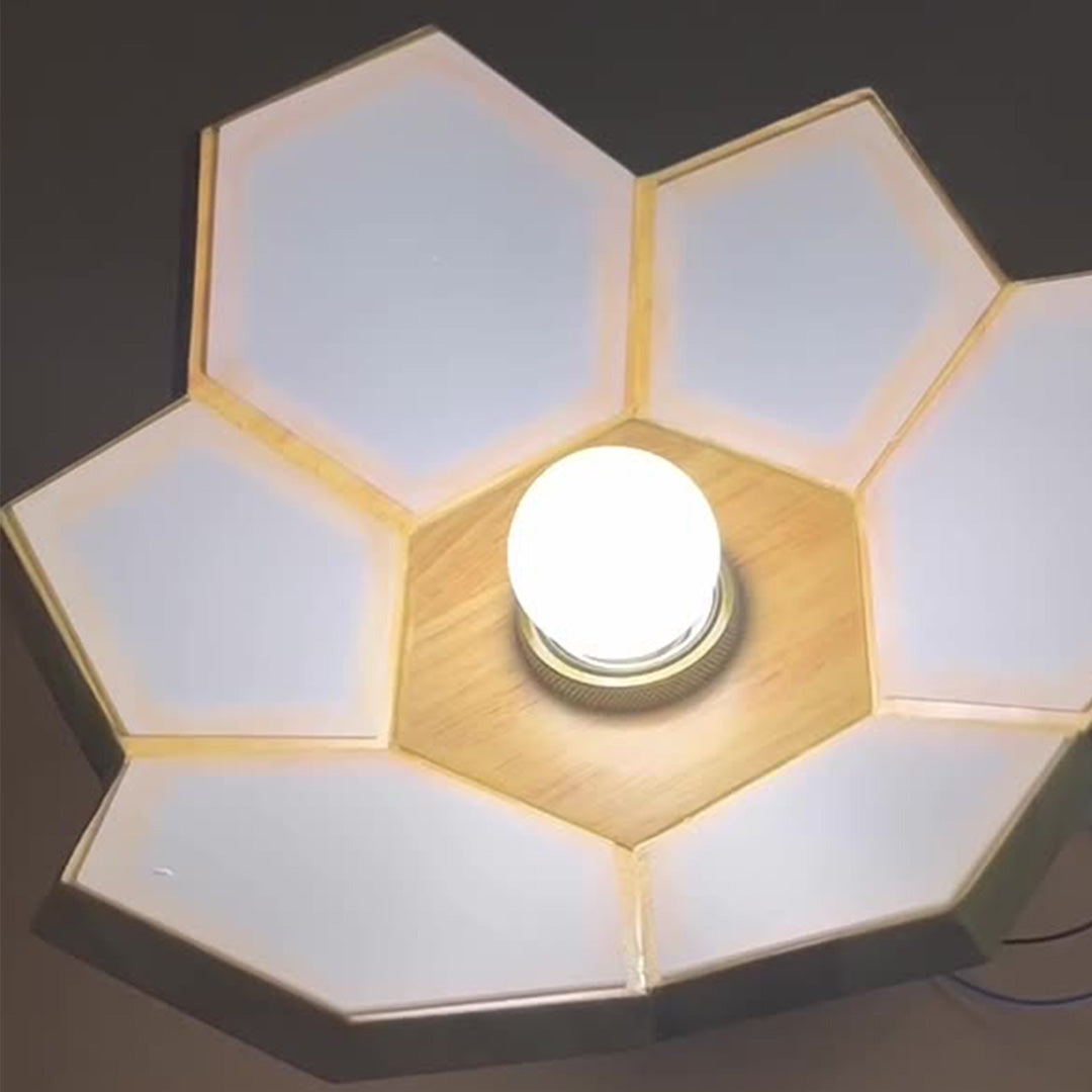 Lotus Wood Semi Flush Mount Ceiling Light in Natural Oak or Walnut