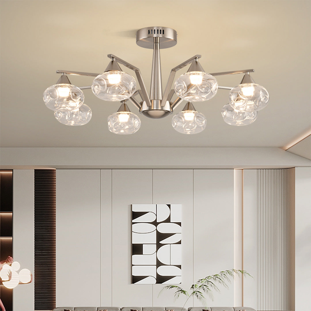 Sputnik Semi Flush Ceiling Light in Sand Nickel with Glass Shades