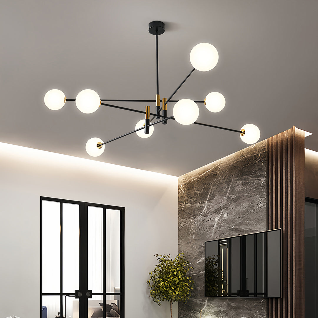 Nordic Branch Chandelier in Black and Gold Iron with Glass Shades