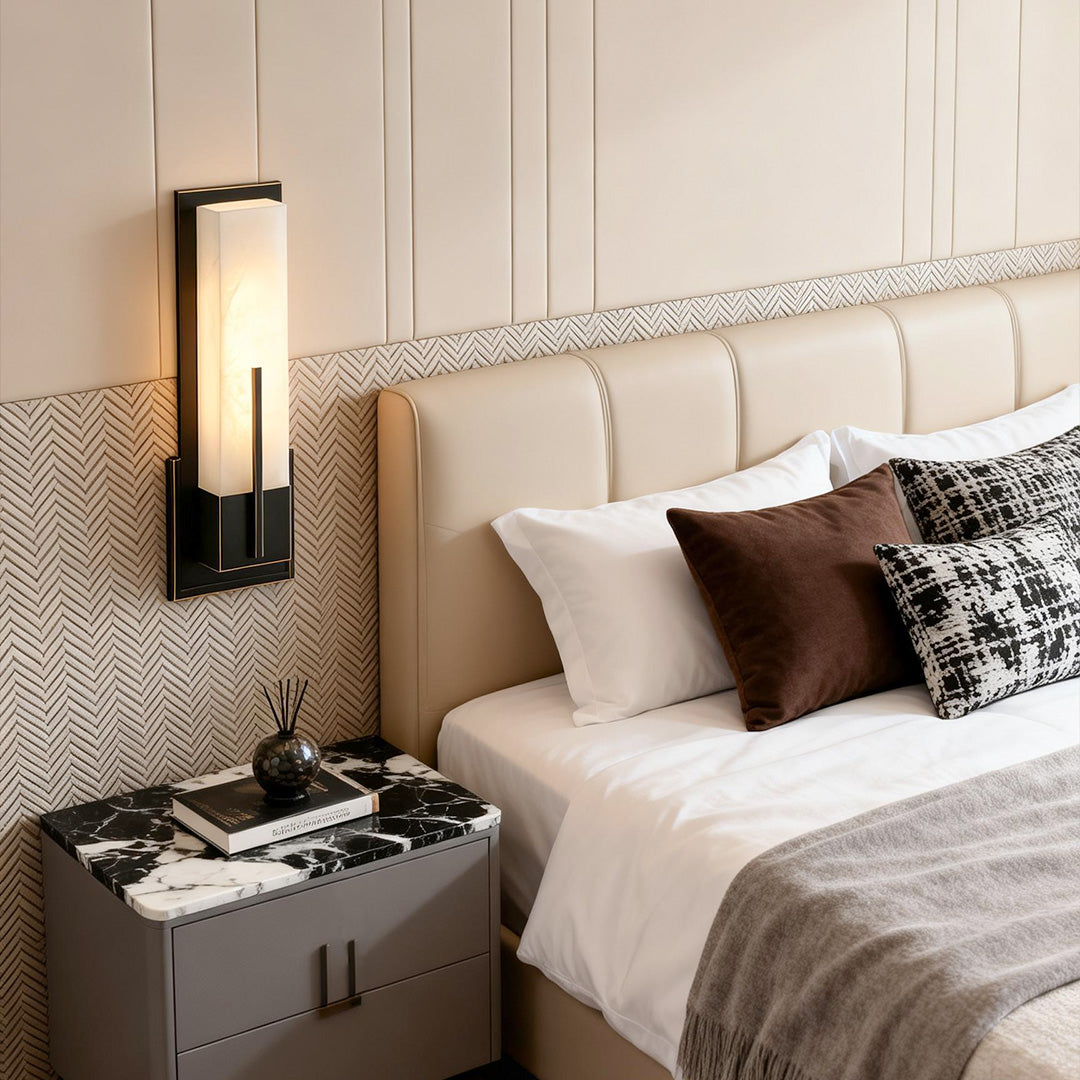 Rectangular Copper Wall Sconce with Cloud Stone Shade