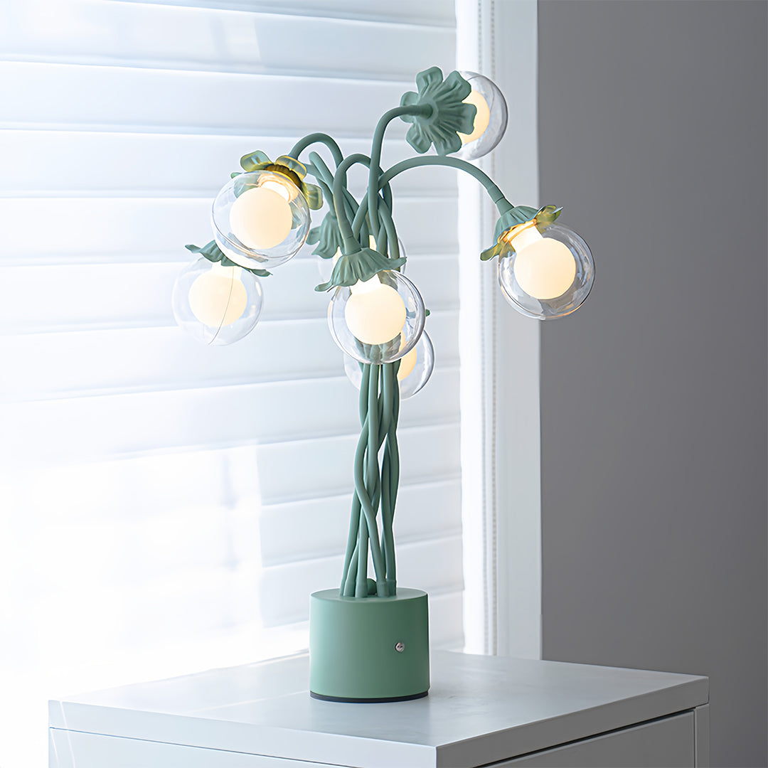 Verdant French Floral Table Lamp with Seven Hand-Bent Iron Branches