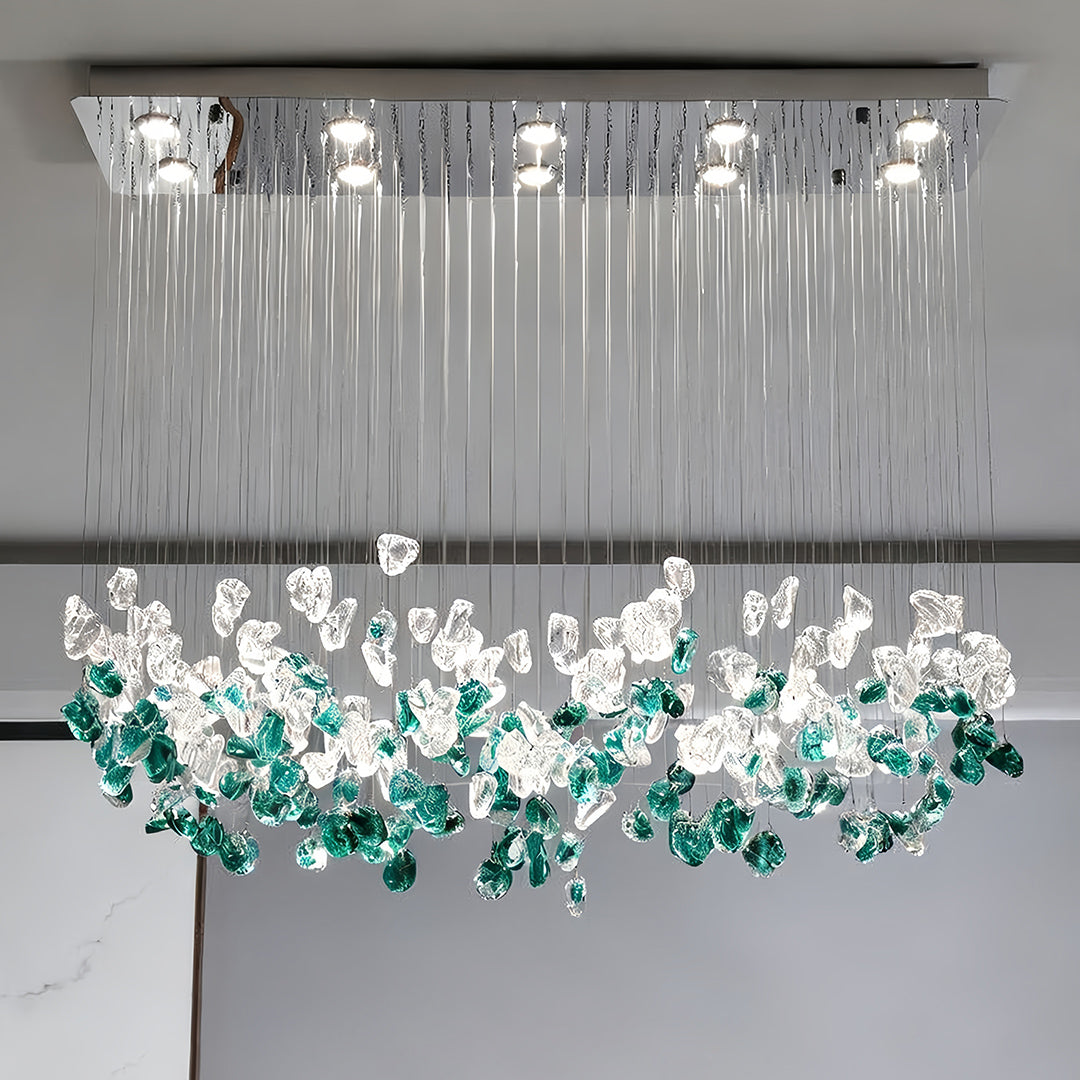 Artisan Beaded Glass Linear Chandelier for Kitchen Island